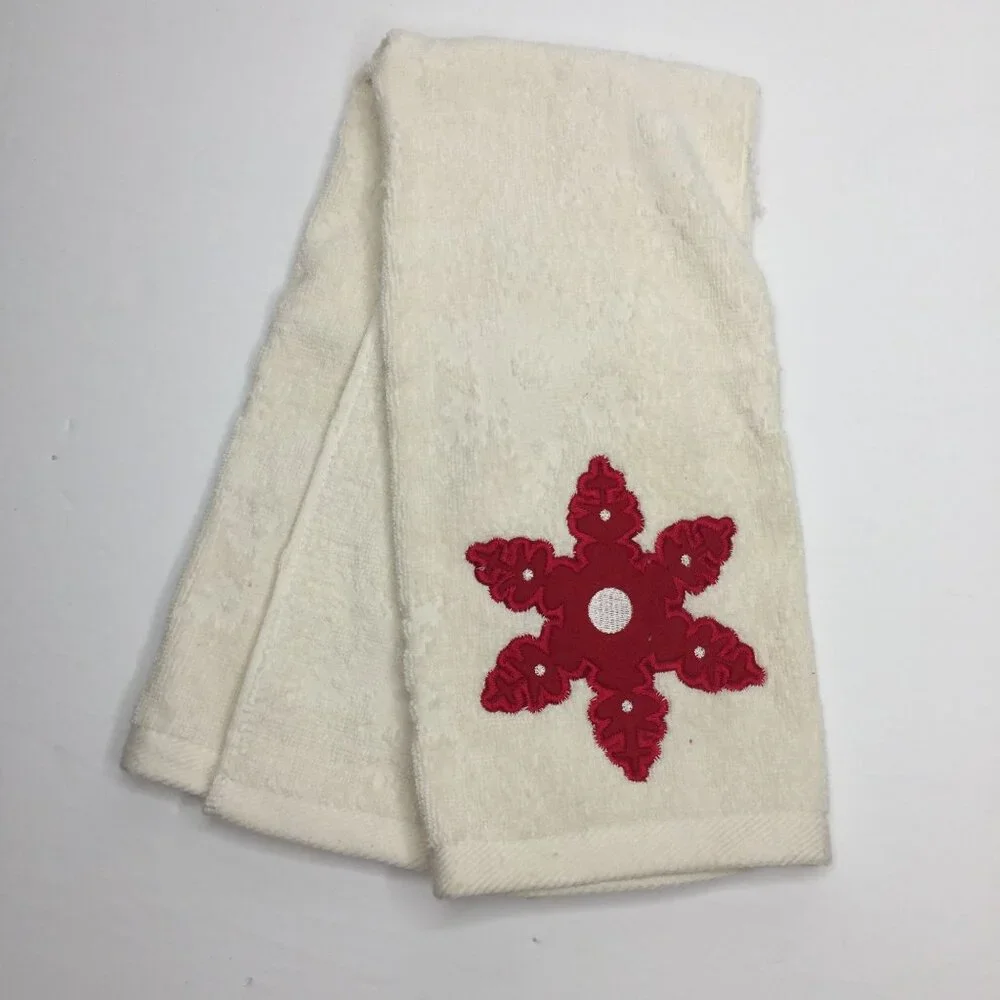 Christmas Towel Kitchen Bathroom Embroidered Snowflake Star Flower